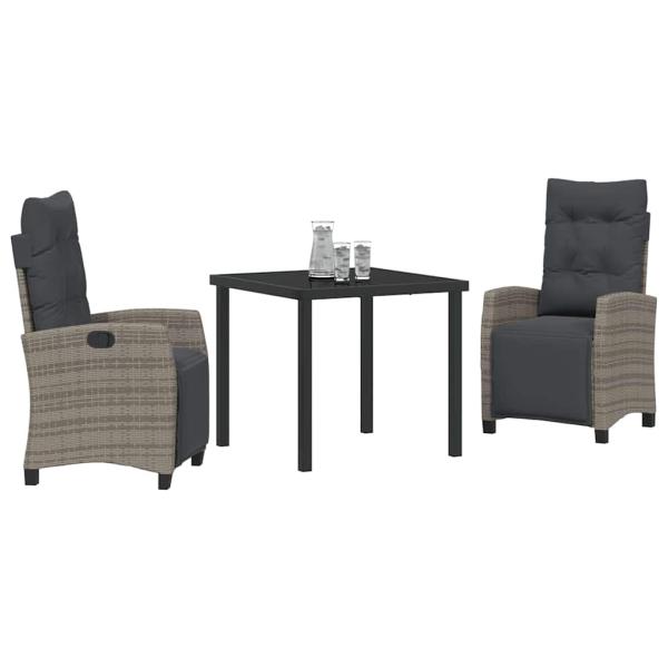 3-teiliges Garten-Dining-Set Grau Poly-Rattan