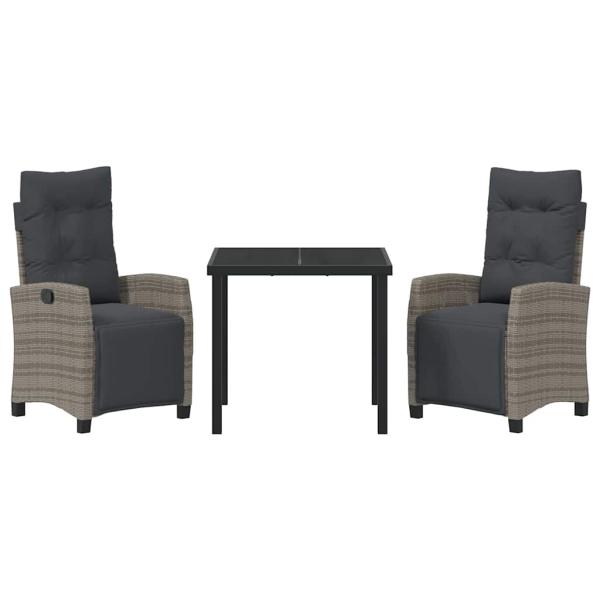 3-teiliges Garten-Dining-Set Grau Poly-Rattan
