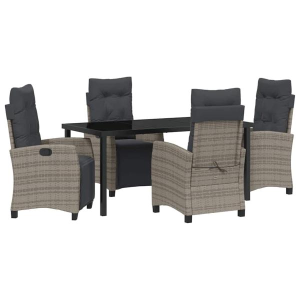 5-teiliges Garten-Esszimmer-Set in Grau aus Poly-Rattan