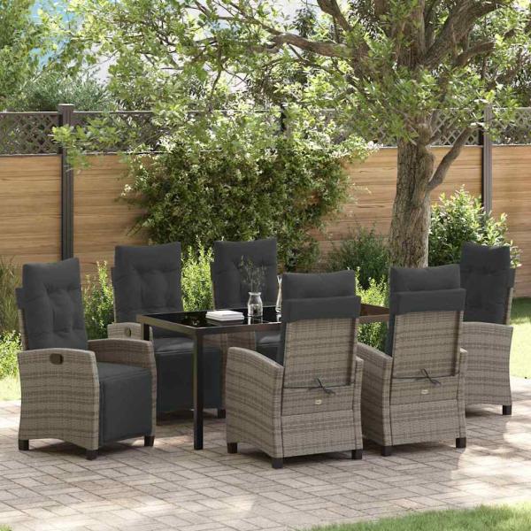 ARDEBO.de - 7-teiliges Garten-Dining-Set Grau