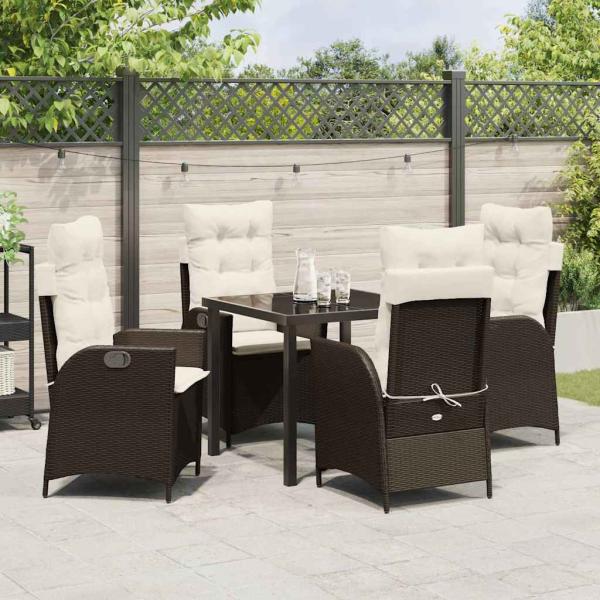 ARDEBO.de - 5-teiliges Garten-Dining-Set mit Kissen Braunes Poly-Rattan