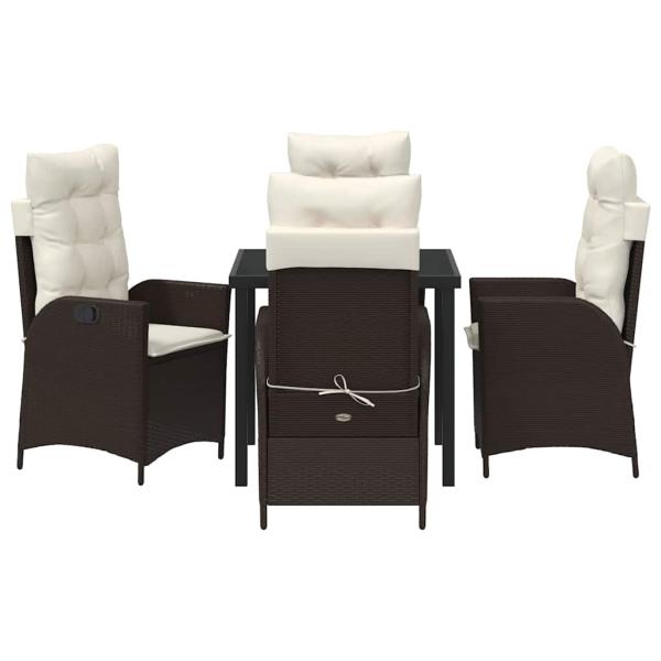 5-teiliges Garten-Dining-Set mit Kissen Braunes Poly-Rattan