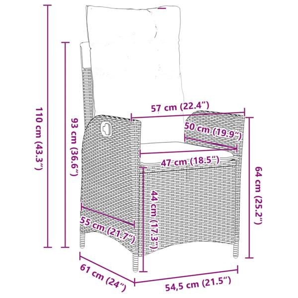5-teiliges Garten-Dining-Set mit Kissen Braunes Poly-Rattan