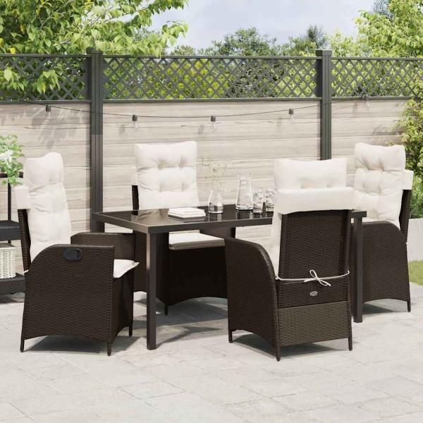 5-teiliger Garten-Essbereich mit Kissen Braun Poly Rattan