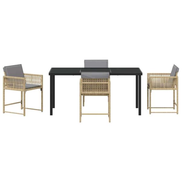 5-teiliges Garten-Essset mit Kissen in beige Poly-Rattan