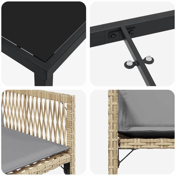 5-teiliges Garten-Essset mit Kissen in beige Poly-Rattan