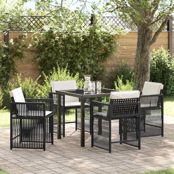 ARDEBO.de - 5-teiliges Garten Esszimmer Set mit Kissen Schwarz Poly Rattan