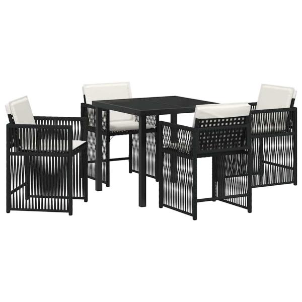 5-teiliges Garten Esszimmer Set mit Kissen Schwarz Poly Rattan