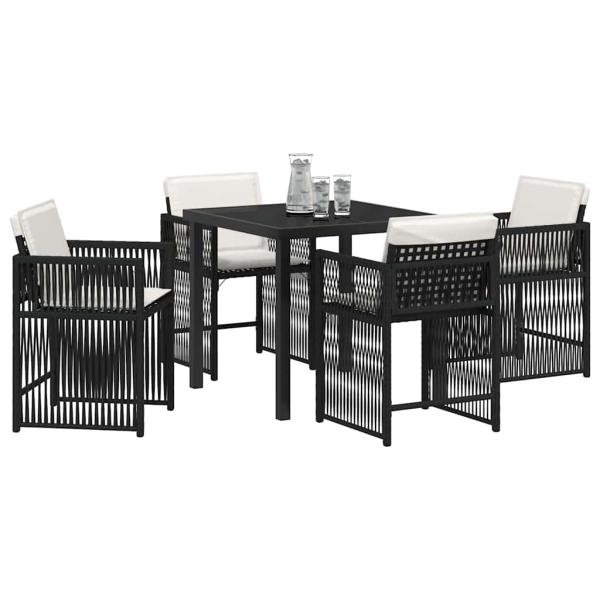 5-teiliges Garten Esszimmer Set mit Kissen Schwarz Poly Rattan