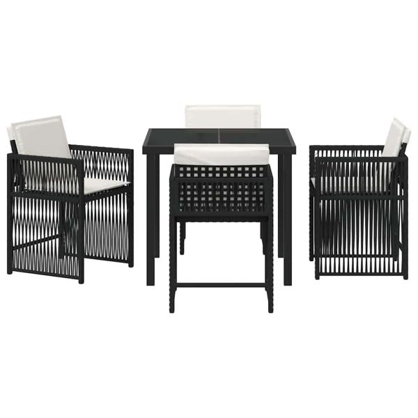 5-teiliges Garten Esszimmer Set mit Kissen Schwarz Poly Rattan