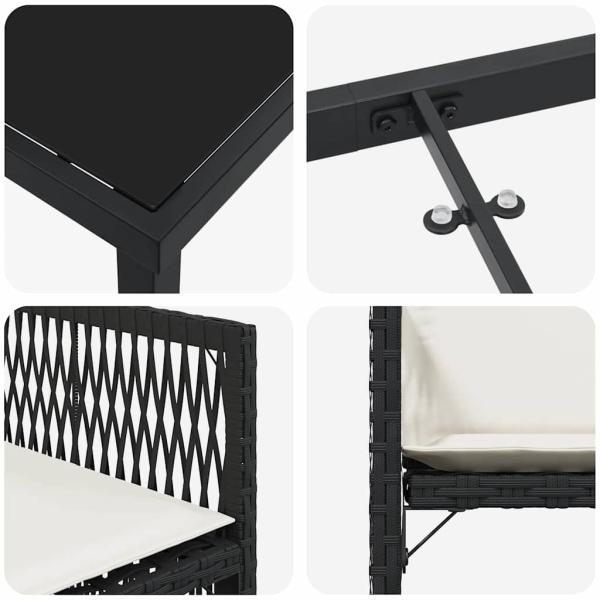 5-teiliges Garten Esszimmer Set mit Kissen Schwarz Poly Rattan