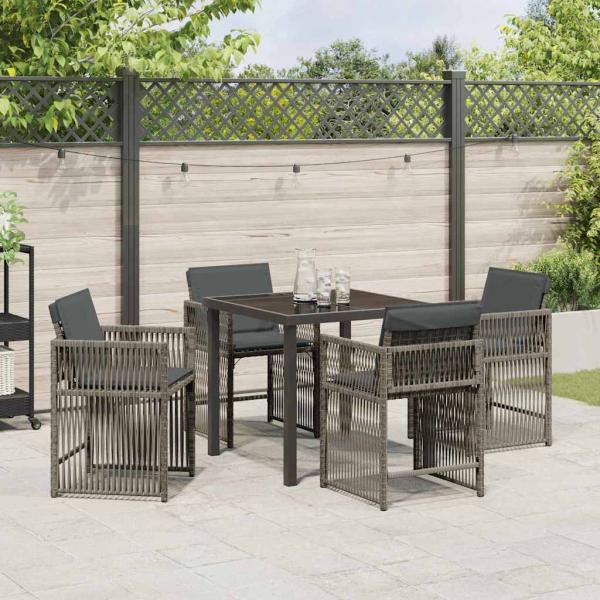 5-teiliges Garten Essgruppe mit Kissen Grau Poly Rattan