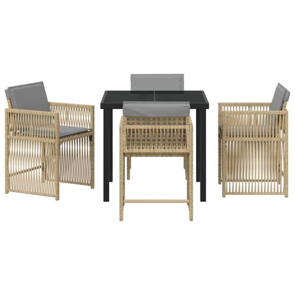 5-teiliges Garten-Esszimmer-Set mit Kissen Beige Poly Rattan