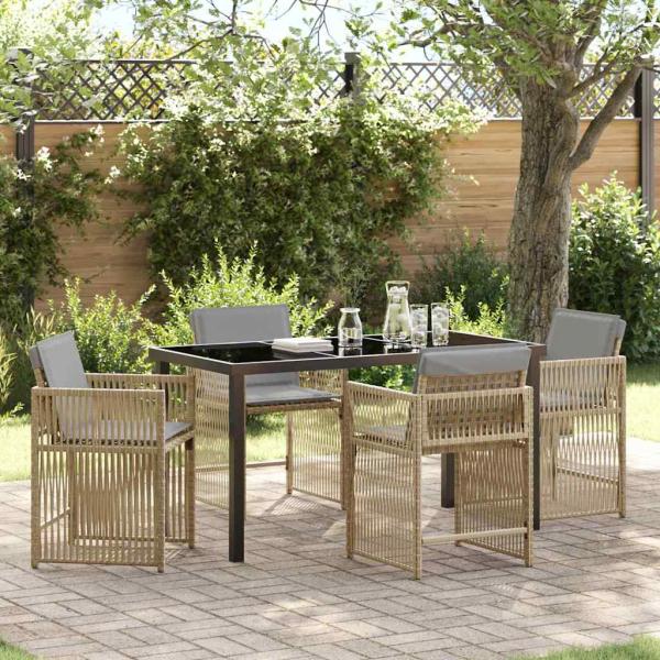 ARDEBO.de - 5-teiliges Garten EssSet mit Kissen Beige Poly Rattan