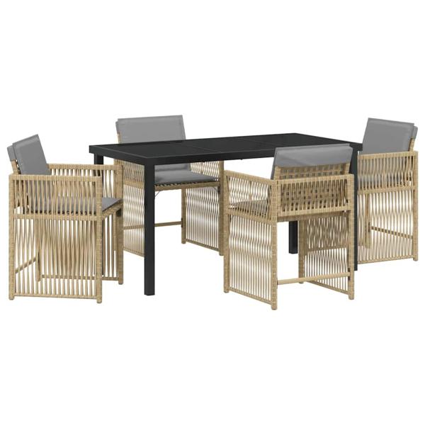 5-teiliges Garten EssSet mit Kissen Beige Poly Rattan