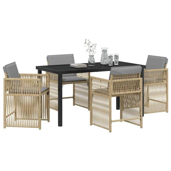 5-teiliges Garten EssSet mit Kissen Beige Poly Rattan
