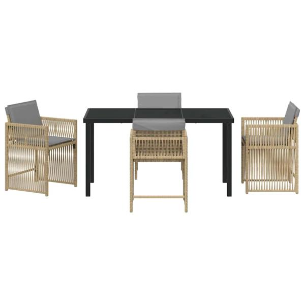 5-teiliges Garten EssSet mit Kissen Beige Poly Rattan