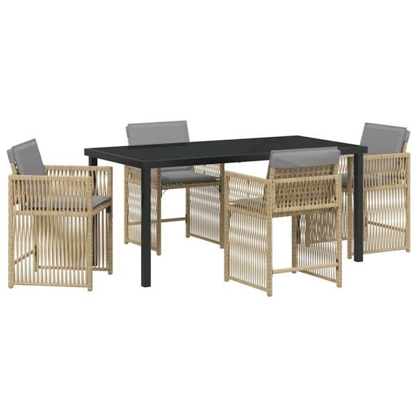 5-teiliges Garten Esszimmer Set mit Kissen Beige Poly Rattan
