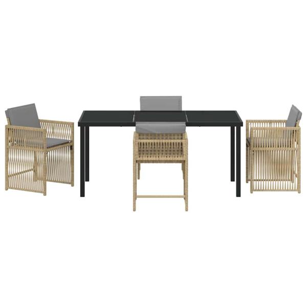 5-teiliges Garten Esszimmer Set mit Kissen Beige Poly Rattan