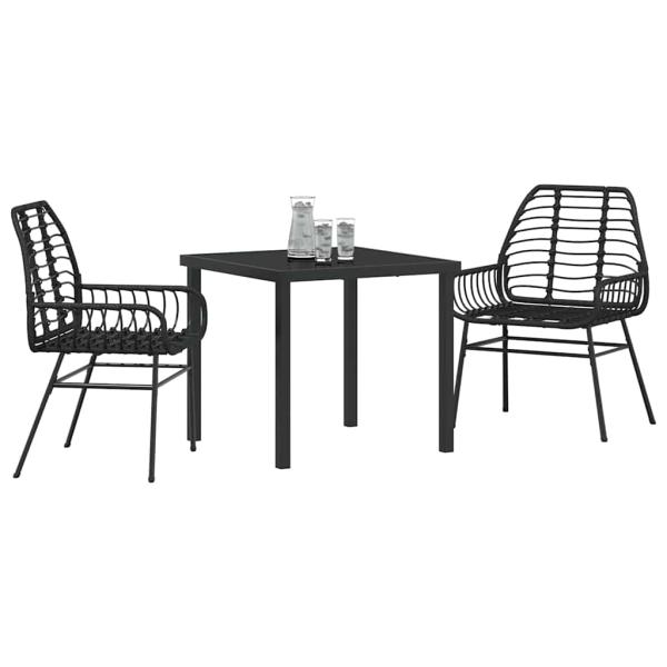 3-teiliges Garten-Ess-Set Schwarz Poly-Rattan