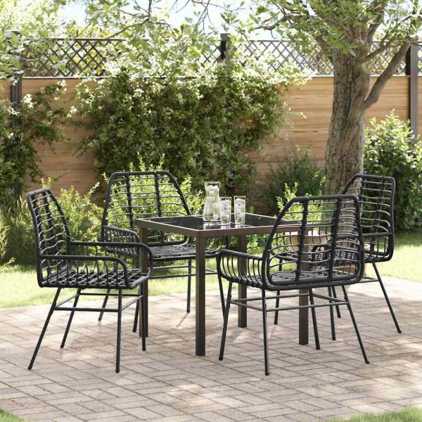 ARDEBO.de - 5-Teiliges Garten-Ess-Set Schwarz Poly-Rattan