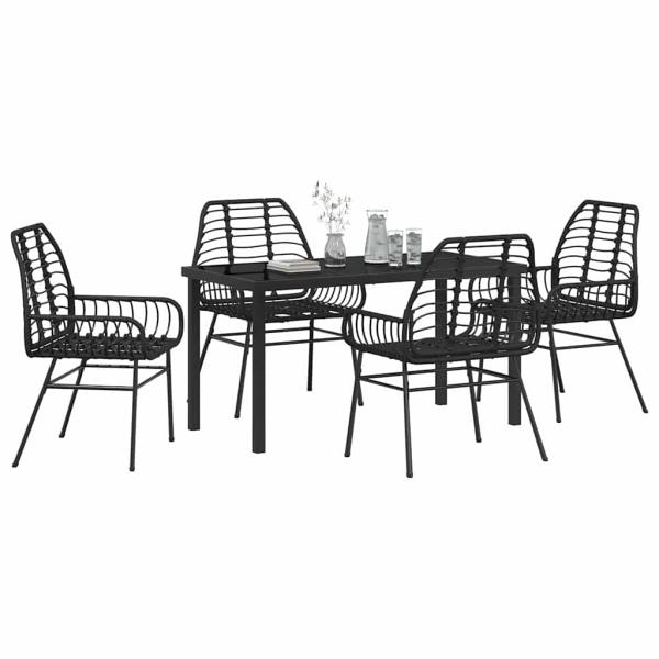 5-teiliges Garten-Ess-Set Schwarz Poly-Rattan