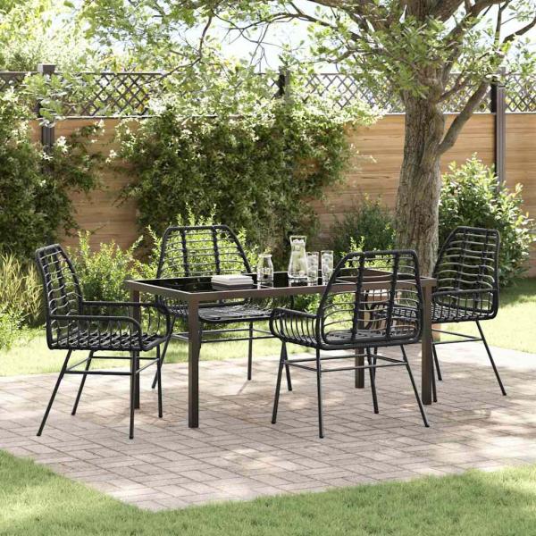 ARDEBO.de - 5-teiliges Gartentisch-Set Schwarz Poly Rattan