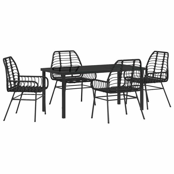 5-teiliges Gartentisch-Set Schwarz Poly Rattan