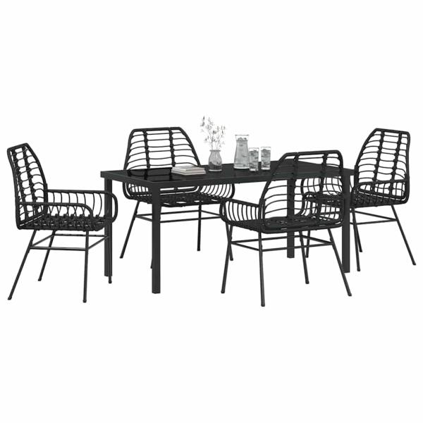 5-teiliges Gartentisch-Set Schwarz Poly Rattan
