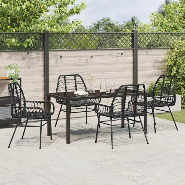 5-teiliges Gartentisch-Set Schwarz Poly Rattan