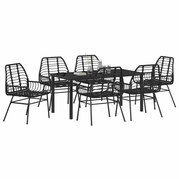 7-teilige Garten-Essgruppe Schwarz Poly-Rattan