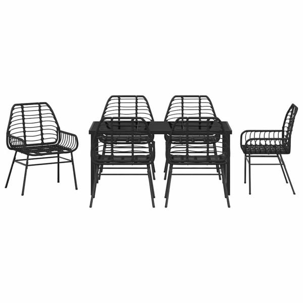 7-teilige Garten-Essgruppe Schwarz Poly-Rattan