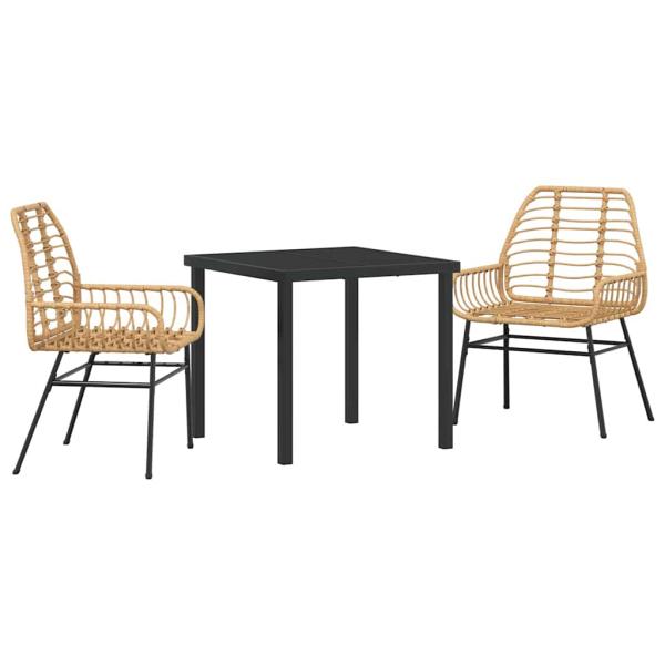 3-teiliges Gartenessset in Braun aus Poly-Rattan