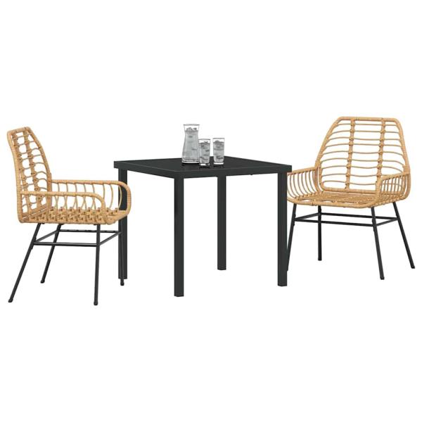 3-teiliges Gartenessset in Braun aus Poly-Rattan