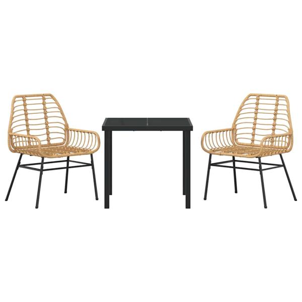 3-teiliges Gartenessset in Braun aus Poly-Rattan