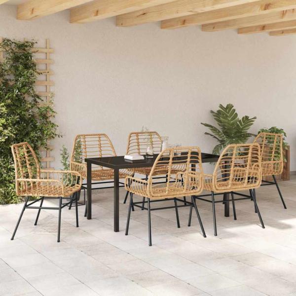 7-teiliges Garten-Dining-Set Braun Poly Rattan