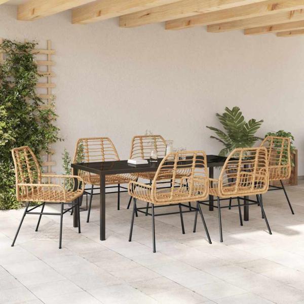 7-teiliges Gartenessset Braun Poly-Rattan