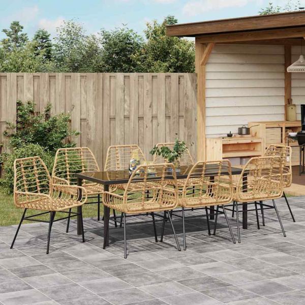 ARDEBO.de - 9-teiliges Garten-Ess-Set Braun Poly-Rattan