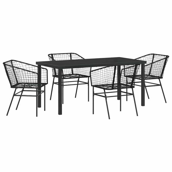 Set aus 3 Schwarz PE-Rattan, pulverbeschichteter Stahl 2-Sitzer