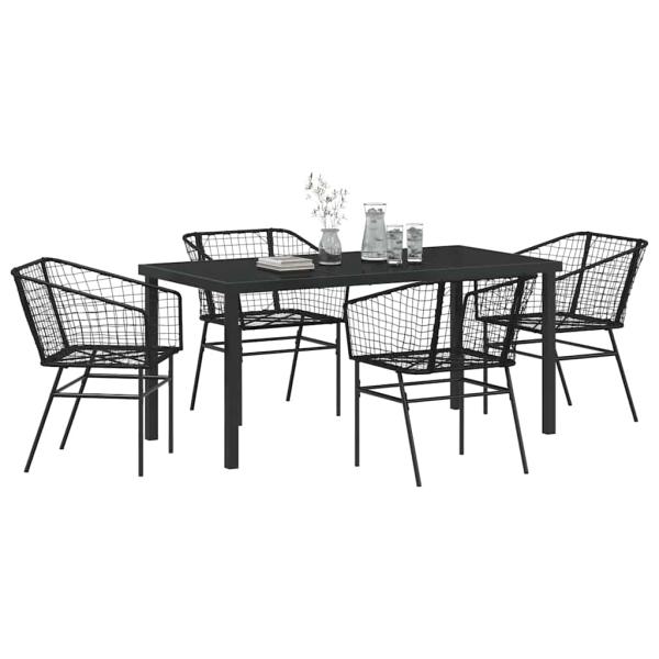 Set aus 3 Schwarz PE-Rattan, pulverbeschichteter Stahl 2-Sitzer