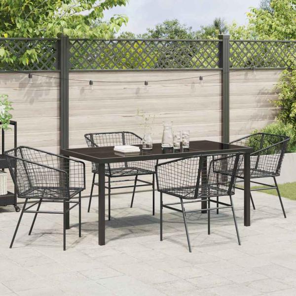 Set aus 3 Schwarz PE-Rattan, pulverbeschichteter Stahl 2-Sitzer