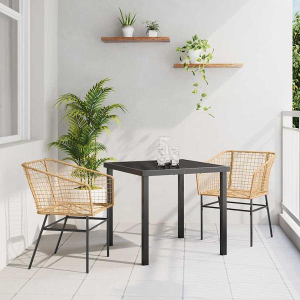 ARDEBO.de - 3-teiliges Garten-Essenset Brauner Poly-Rattan