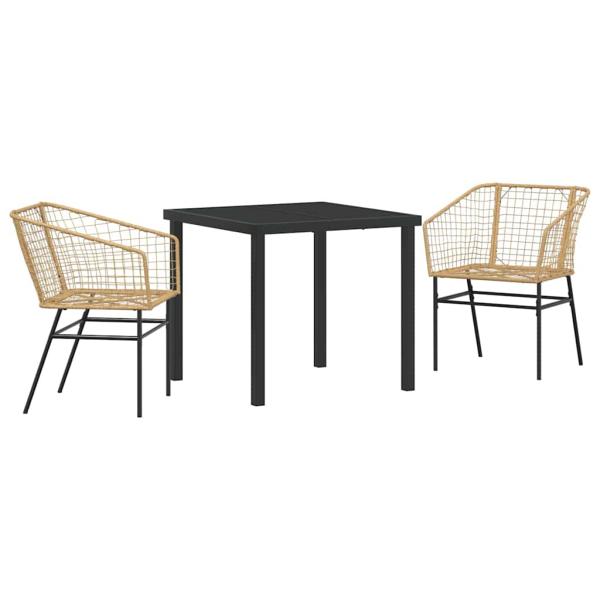 3-teiliges Garten-Essenset Brauner Poly-Rattan