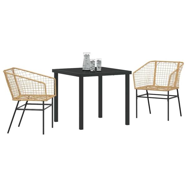3-teiliges Garten-Essenset Brauner Poly-Rattan