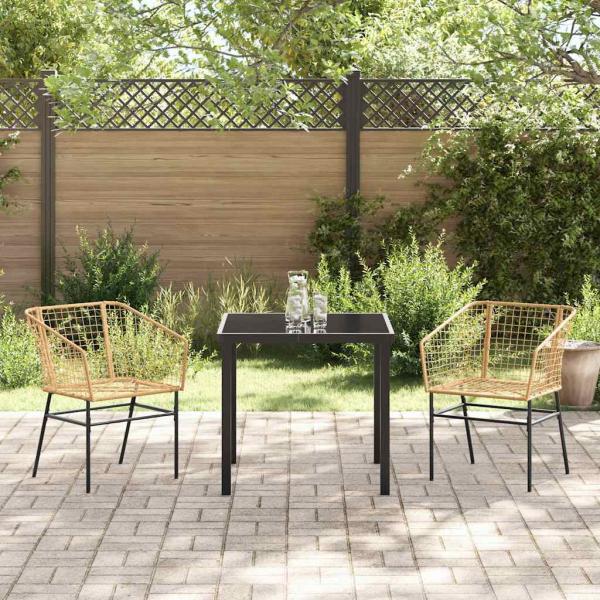 3-teiliges Garten-Essenset Brauner Poly-Rattan