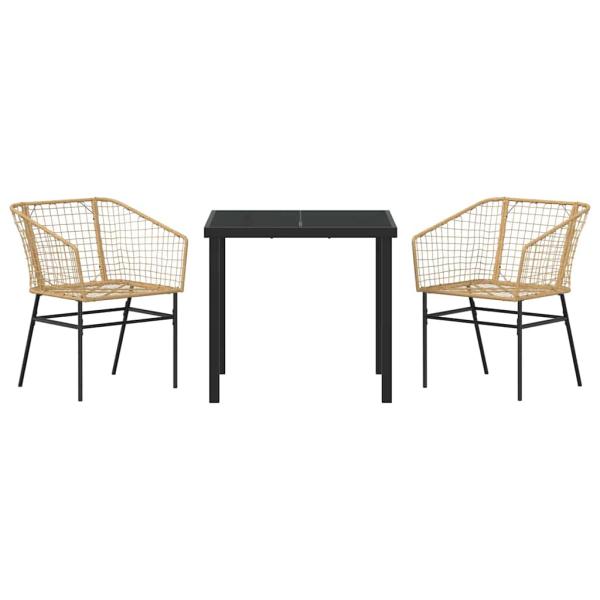 3-teiliges Garten-Essenset Brauner Poly-Rattan