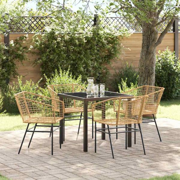 ARDEBO.de - 5-teiliges Garten-Esszimmer-Set Braun Poly Rattan