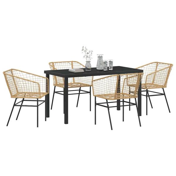 5-teiliges Garten-Esszimmer Set Braun Poly-Rattan