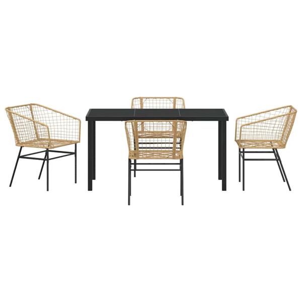 5-teiliges Garten-Esszimmer Set Braun Poly-Rattan