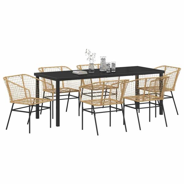 Garten Essgruppe 7 stk. Braun Poly-Rattan